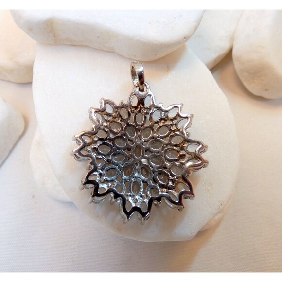 Natural Sky Blue Topaz  Star Burst-Flower 925 Sterling Silver Pendant Necklace - Picture 6 of 10